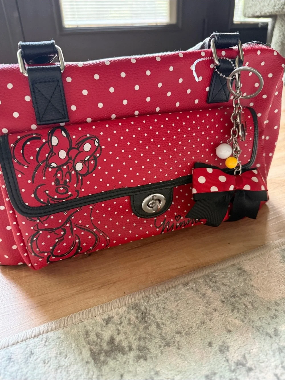 Disney Parks Exclusive Minnie Polka Dot Tote with Bow Bag Charm